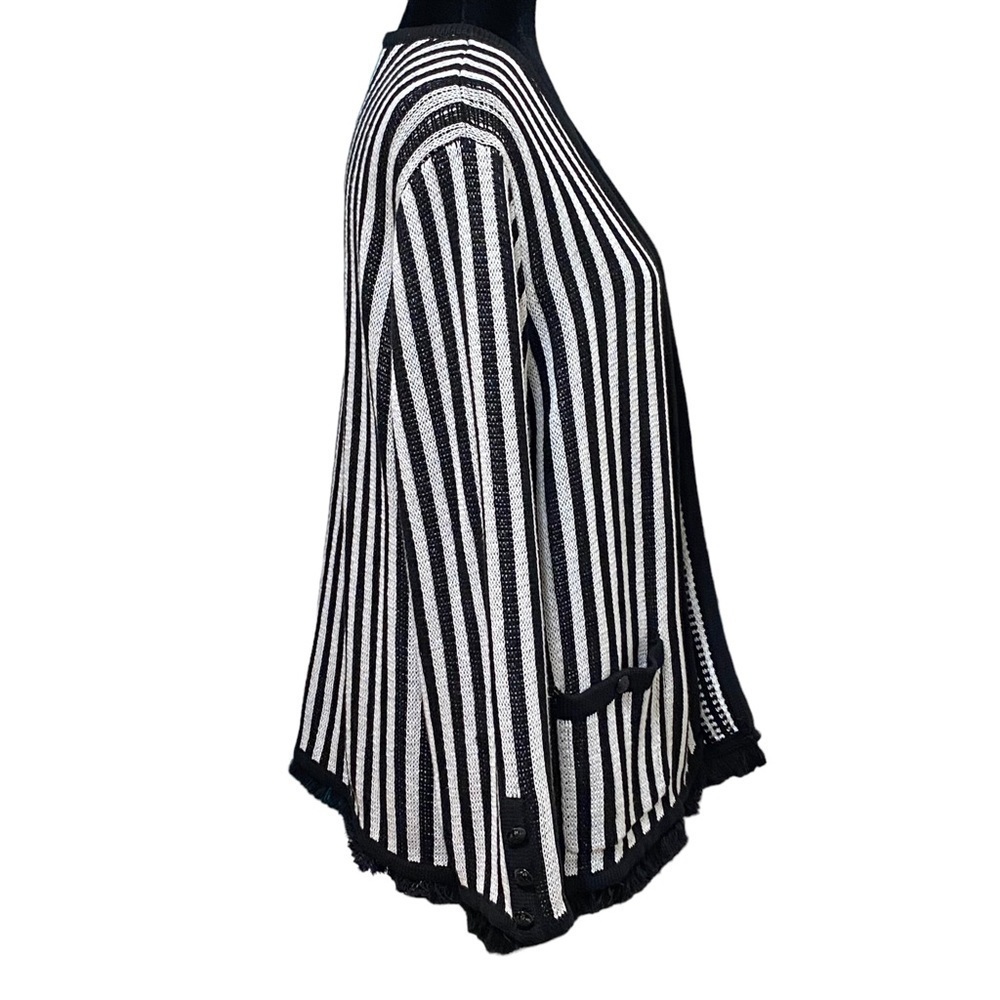 Lauren Ralph Lauren Striped Fringe Open Cardigan Sweater Retro Style Medium - Picture 2 of 5